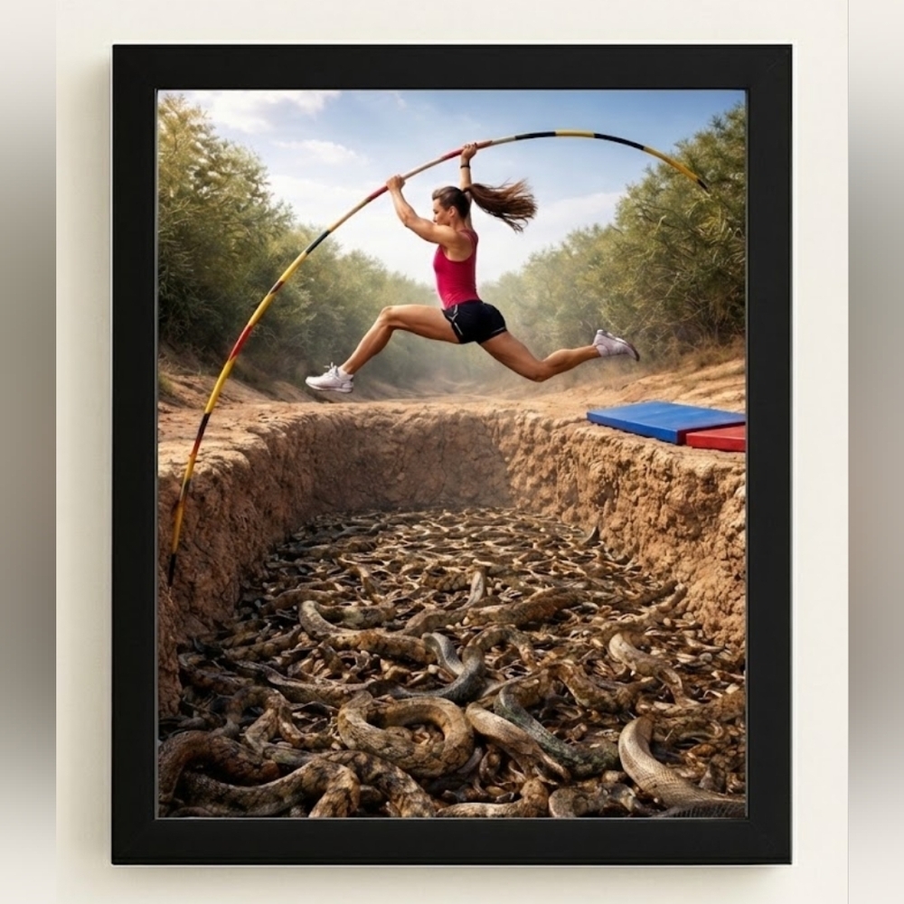 8x10 Glass Front Frame – Dramatic Athletic Pole Vault Photo